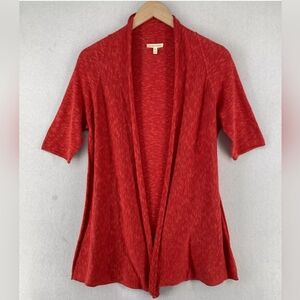 EILEEN FISHER Sweater SZ PS Linen Cotton Slub Cardigan Open Front Elbow Sleeve